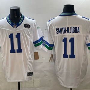 Nike Seahawks 11 Jaxon Smith-Njigba White F.U.S.E. Vapor Limited Men Jersey with 50th Patch