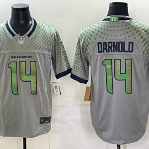 Nike Seahawks 14 Sam Darnold Gray 2025 Rivalries F.U.S.E. Vapor Limited Men Jersey