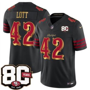 San Francisco 49ers 42 Ronnie Lott Black Rivalries F.U.S.E. Vapor Limited Men Jersey with 80th Anniversary Patch