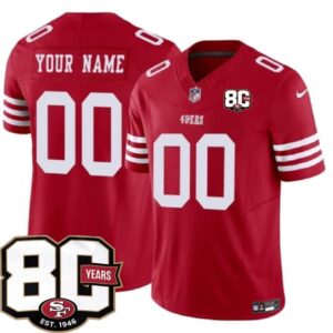 San Francisco 49ers Customized Red 2026 F.U.S.E. Vapor Limited Men Jersey with 80th Anniversary Patch
