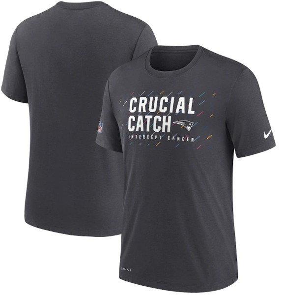 Patriots Charcoal 2021 Crucial Catch Performance T-Shirt