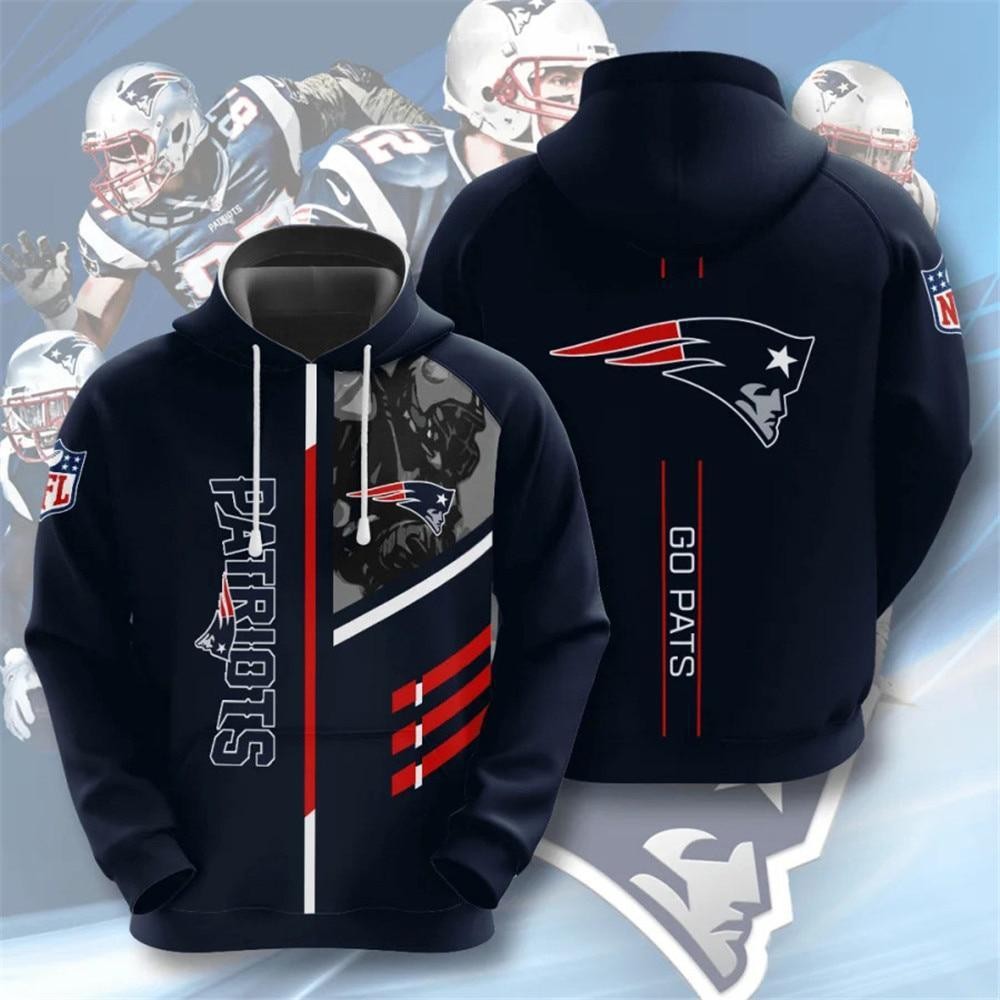 New England Patriots 3D Navy Hoodie Sweatshirt