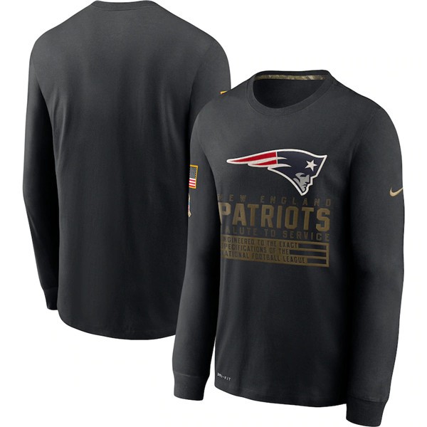 New England Patriots 2020 Black Salute To Service Sideline Performance Long Sleeve Hoodie