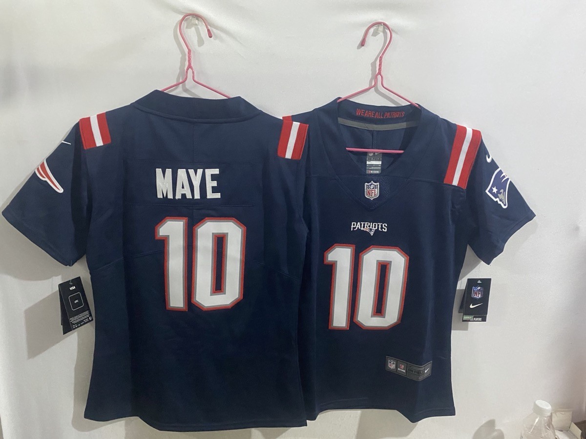 Nike Patriots 10 Drake Maye Blue Vapor Limited Youth Jersey