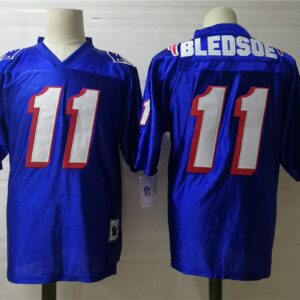 Patriots 11 Bledsoe Blue Throwback Men Jersey