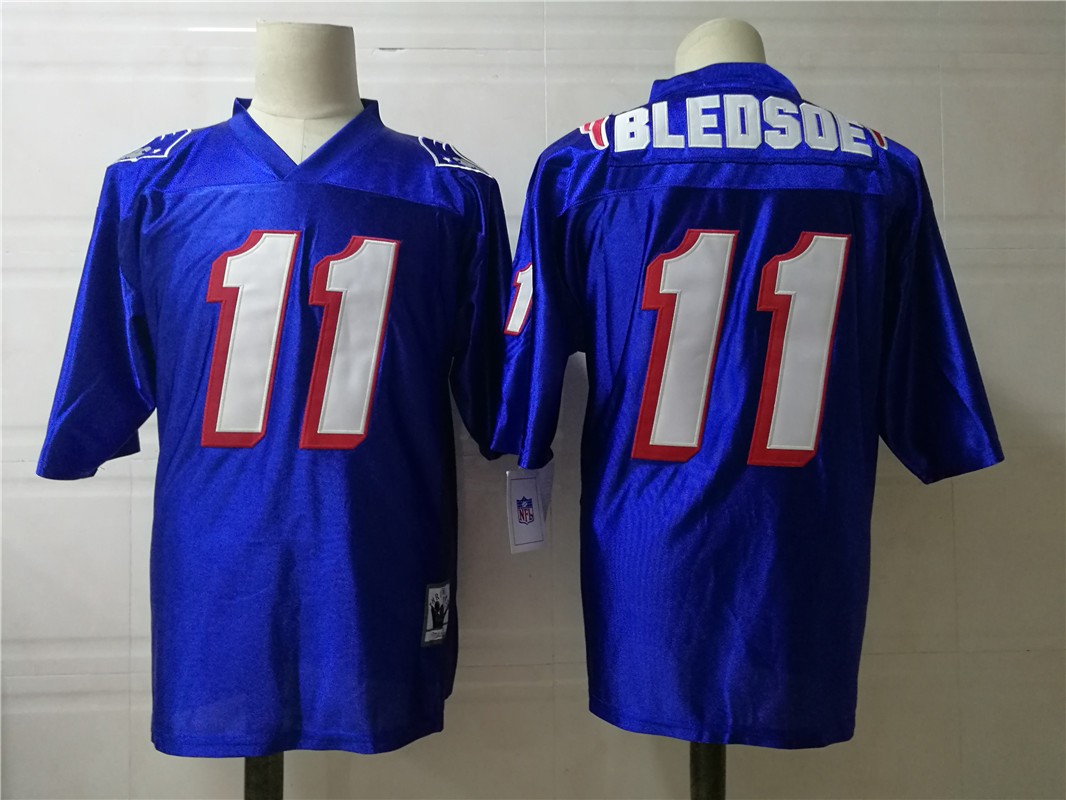 Patriots 11 Bledsoe Blue Throwback Men Jersey