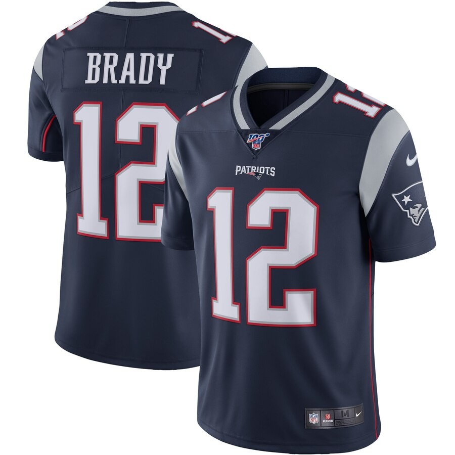 Nike Patriots 12 Tom Brady Navy 100th Season Vapor Untouchable Limited Men Jersey