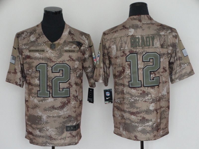 Nike Patriots 12 Tom Brady 2018 Camo Salute to Service Limited Men Jersey