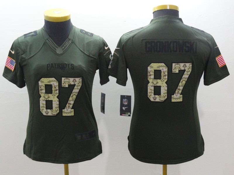 Patriots 87 Rob Gronkowski Green Salute to Service Women Jersey