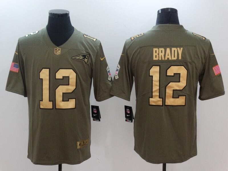 Patriots 12 Tom Brady 2017 Salute To Service Gold Limited Men Jersey