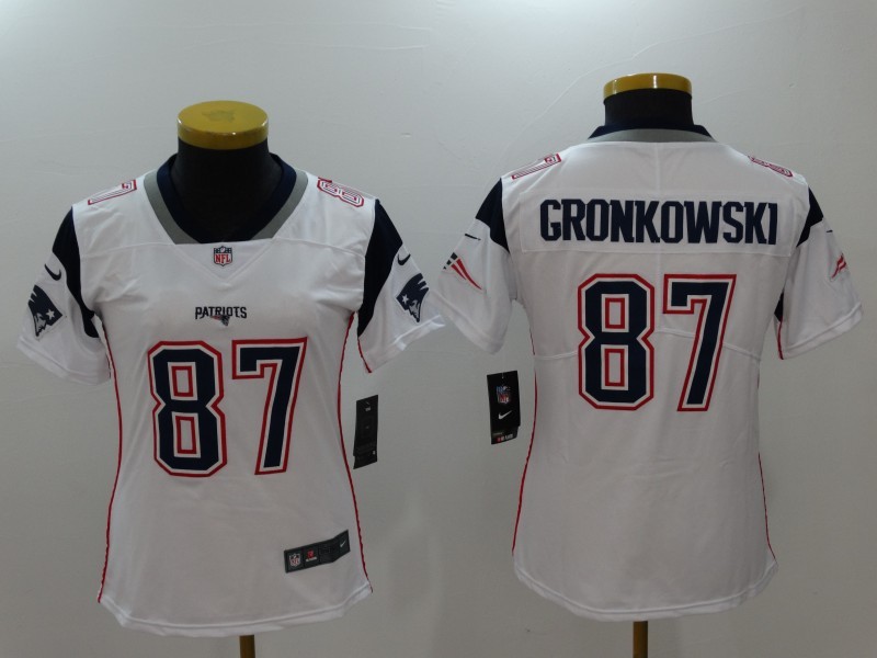 Nike Patriots 87 Rob Gronkowski White Vapor Untouchable Limited Women Jersey
