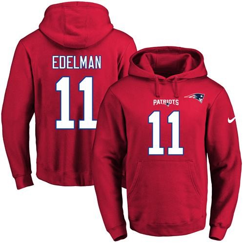 Patriots 11 Julian Edelman Red Men Pullover Hoodie