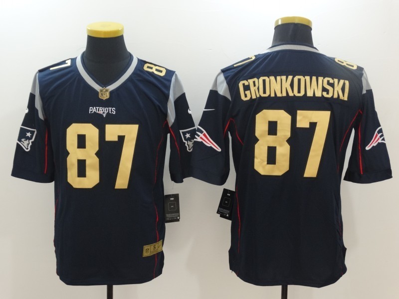 Patriots 87 Rob Gronkowski Navy Blue Gold Limited Jersey