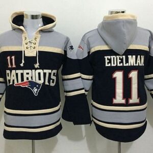 Patriots 11 Julian Edelman Navy Blue Sawyer Hooded Sweatshirt Hoodie