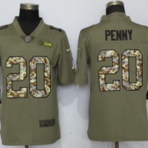 Nike Seahawks 20 Rashaad Penny Olive Camo Salute To Service Limited Men Jersey