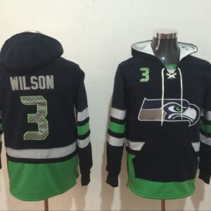 Seattle Seahawks 3 Russell Wilson Black All Stitched Hooded Men Sweatshirt
