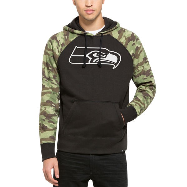 Seattle Seahawks Fresh Logo Black With Camo men Pullover Hoodie