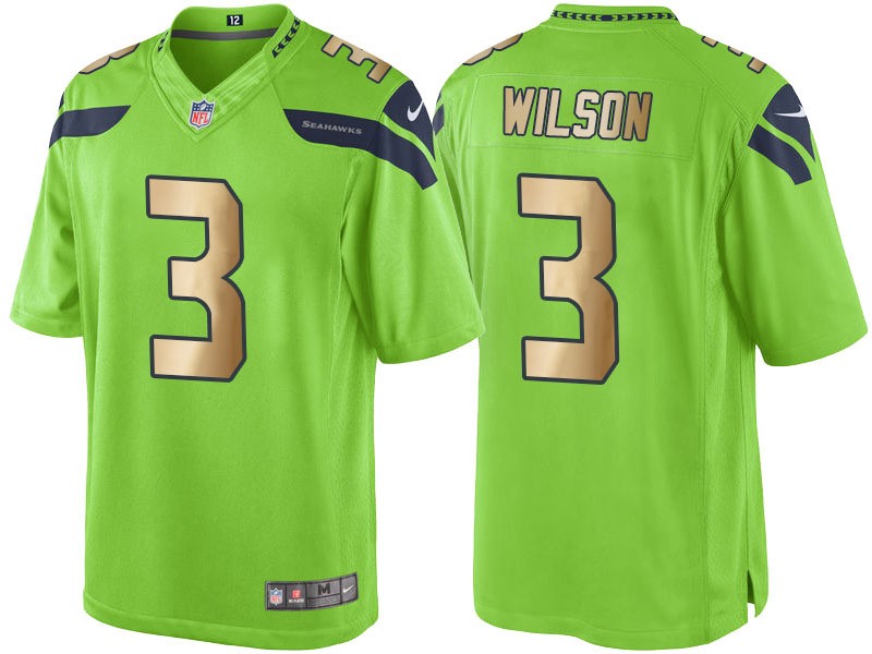 Seahawks 3 Russell Wilson Green Color Rush Gold Men Limited Jersey