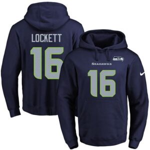 Seahawks 16 Tyler Lockett Navy Men Pullover Hoodie