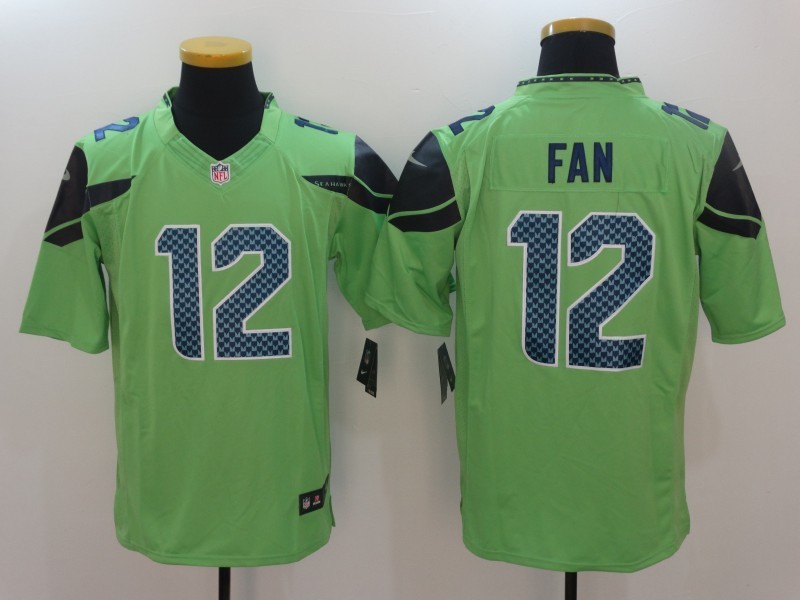 Seahawks 12 Fan Green Color Rush Men Limited Jersey