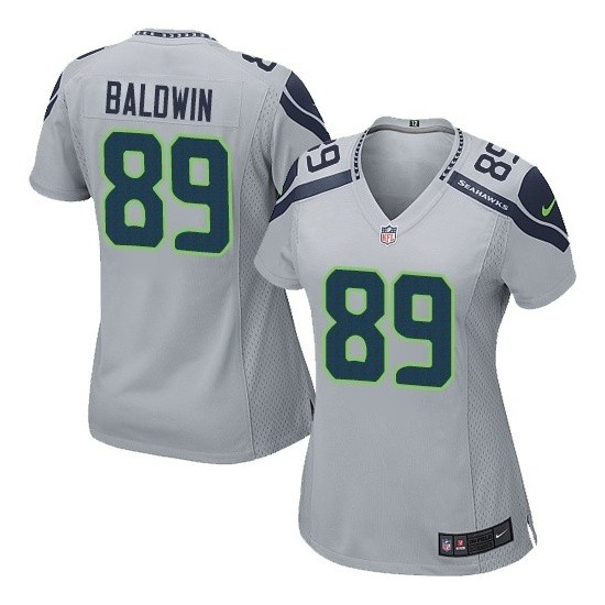 Seattle Seahawks 89 Doug Baldwin Grey Embroidered Women Jersey