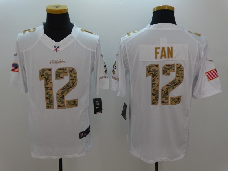 Seahawks 12 Fan White Salute To Service Limited Men Jersey