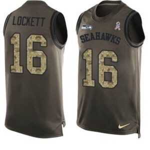 Nike Seahawks 16 Tyler Lockett Olive Green Salute To Service Tank Top