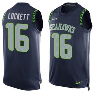 Seahawks 16 Tyler Lockett Steel Blue Men Limited Tank Top Jersey