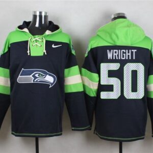 Seahawks 50 K.J. Wright Steel Blue Player Pullover Hoodie Sweatshirt