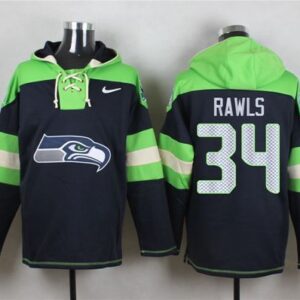 Seahawks 34 Thomas Rawls Steel Blue Player Pullover Hoodie Sweatshirt