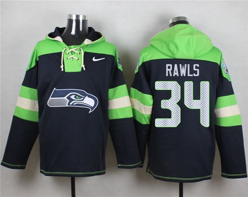 Seahawks 34 Thomas Rawls Steel Blue Player Pullover Hoodie Sweatshirt