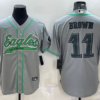 Nike Eagles 11 AJ Brown Grey With Patch Vapor Baseball Limited Men Jersey
