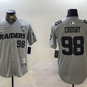 Nike Raiders 98 Maxx Crosby Grey Vapor Baseball Limited Men Jersey with 65 Patch