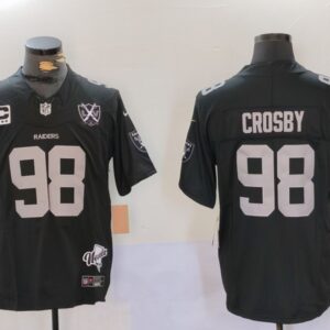 Nike Raiders 98 Maxx Crosby Black 65th Anniversary & 4-Star C Patch F.U.S.E. Vapor Limited Men Jersey