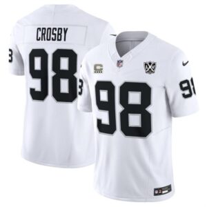 Nike Raiders 98 Maxx Crosby White 65th Anniversary & 4-Star C Patch F.U.S.E. Vapor Limited Men Jersey