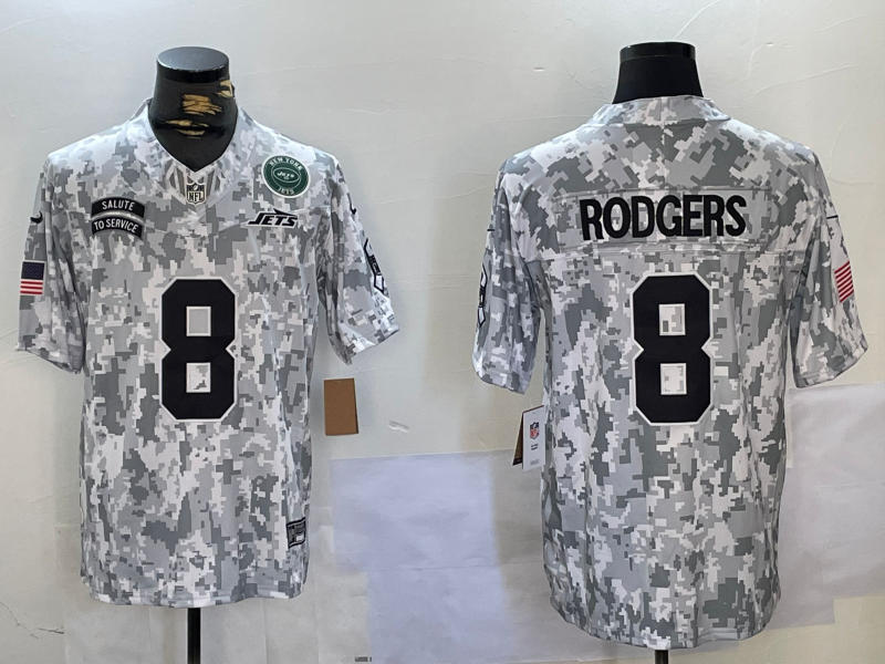 Nike Jets 8 Aaron Rodgers Arctic Camo 2024 F.U.S.E. Salute to Service Limited Men Jersey (Runs Small)
