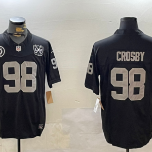Nike Raiders 98 Maxx Crosby Black Team Logo F.U.S.E. Vapor Limited Men Jersey with 65 Patch