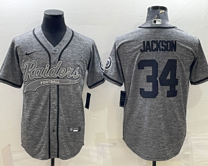 Nike Raiders 34 Bo Jackson Grey With Patch Vapor Baseball Limited Men Jersey