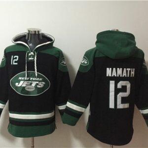 Jets 12 Joe Namath Black Ageless Must-Have Lace-Up Pullover Hoodie