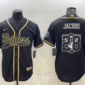 Nike Raiders 28 Josh Jacobs Black Gold Vapor Baseball Logo Limited Men Jersey