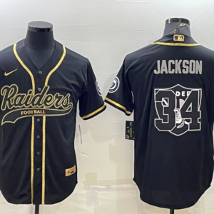 Nike Raiders 34 Bo Jackson Black Gold Vapor Baseball Logo Limited Men Jersey
