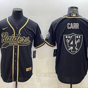 Nike Raiders 4 Derek Carr Black Gold Vapor Baseball Logo Limited Men Jersey