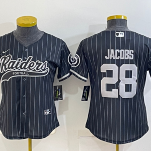 Nike Raiders 28 Josh Jacobs Black Stripe Vapor Baseball Limited Women Jersey
