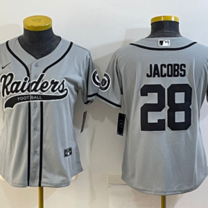 Nike Raiders 28 Josh Jacobs Grey Vapor Baseball Limited Women Jersey