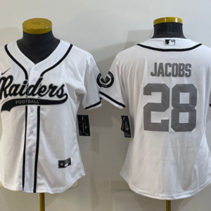 Nike Raiders 28 Josh Jacobs White Vapor Baseball Limited Women Jersey
