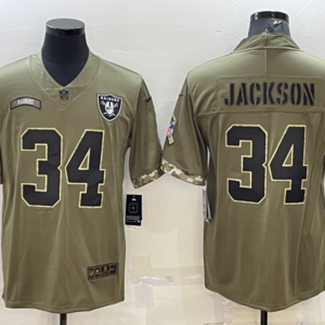 Nike Las Vegas Raiders 34 Bo Jackson Olive 2022 Salute To Service Limited Men Jersey