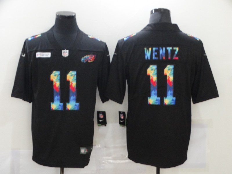 Nike Eagles 11 Carson Wentz Rainbow Black Limited Men Jersey