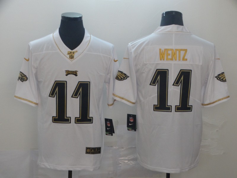 Nike Eagles 11 Carson Wentz White Gold Vapor Untouchable Limited Men Jersey