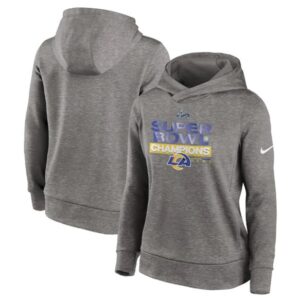 Rams 2022 Heathered Charcoal Super Bowl LVI Champions Locker Room Trophy Collection Pullover Women Hoodie(Run Small)