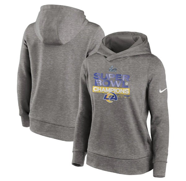 Rams 2022 Heathered Charcoal Super Bowl LVI Champions Locker Room Trophy Collection Pullover Women Hoodie(Run Small)
